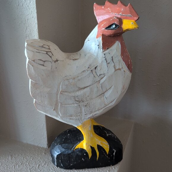 Vintage Wooden Rooster, Carved, Hand-Painted Farmhouse/Country Decor Style - Picture 2 of 5